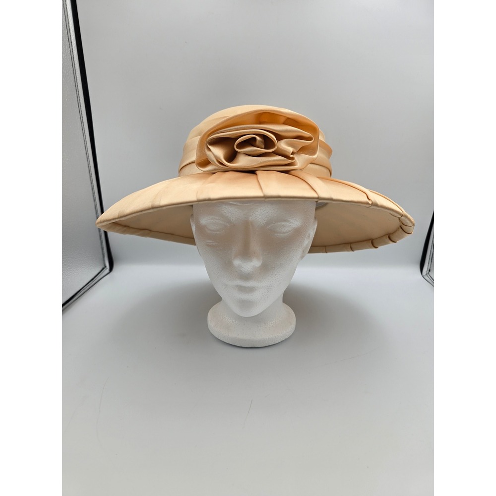 S.O.G.I.C. Dress Hat Womens One‎ Size Gold Good Floral Pleated Wide Brim